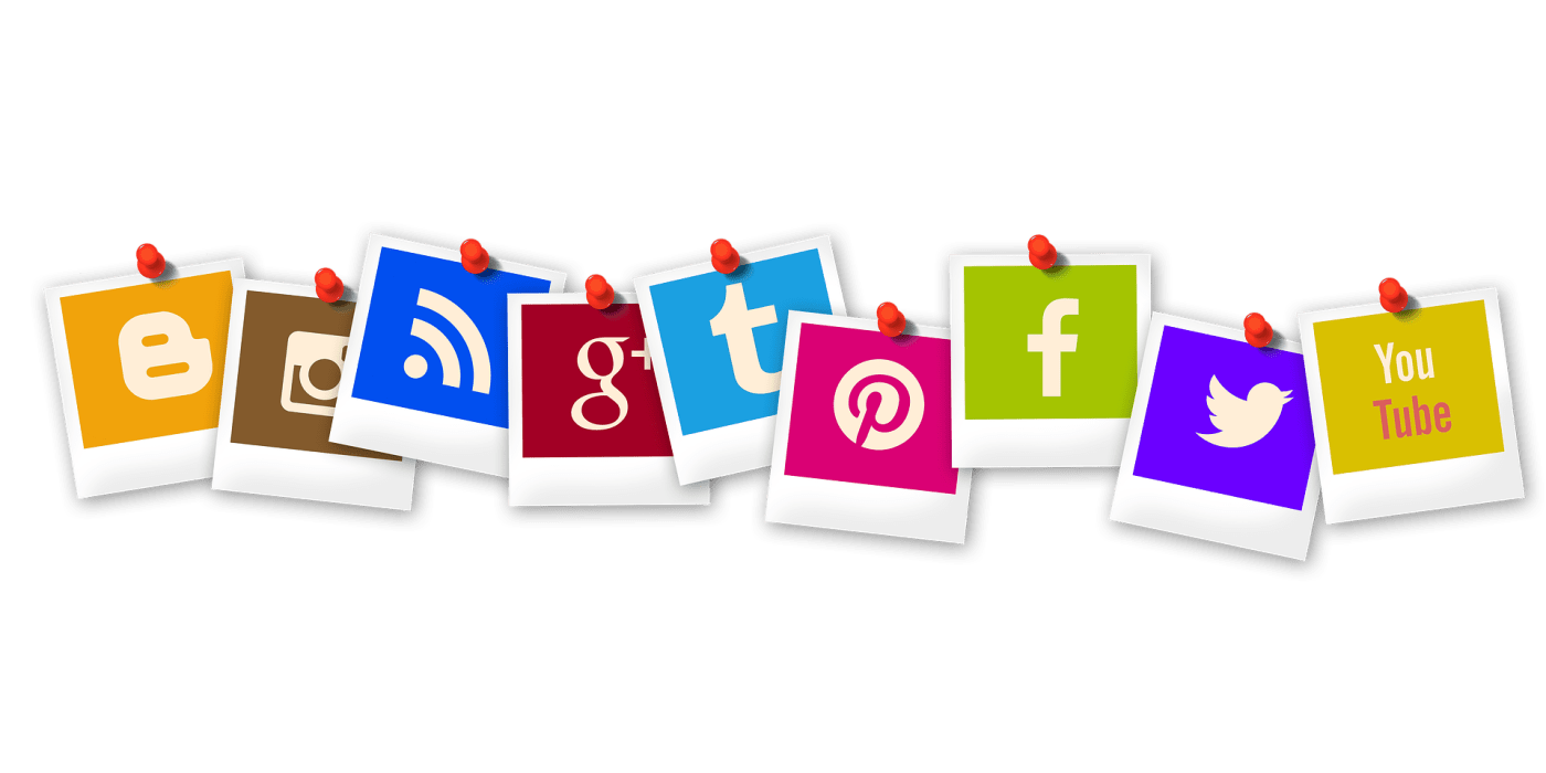 social media icons on picture clothesline